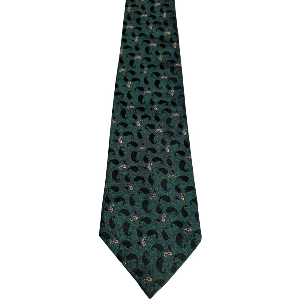 Gianni Versace Mens Silk Tie Green‎ Black Paisley Italian Designer Necktie